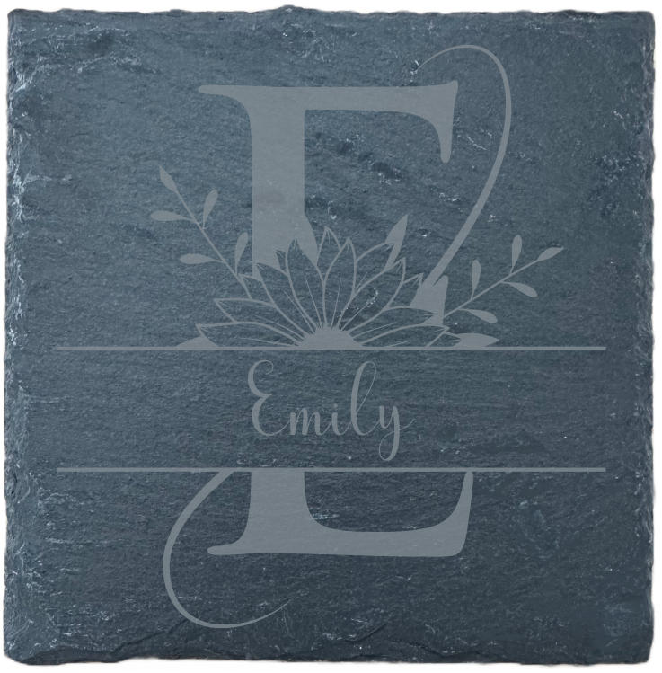 Slate Coaster - Initial & Name on a Sunflower Design