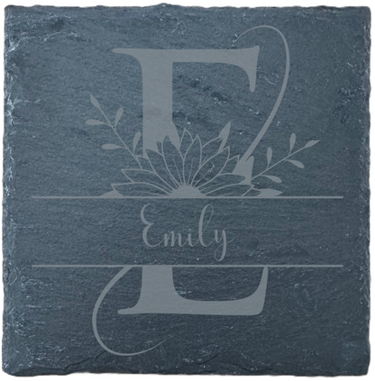 Slate Coaster - Initial & Name on a Sunflower Design