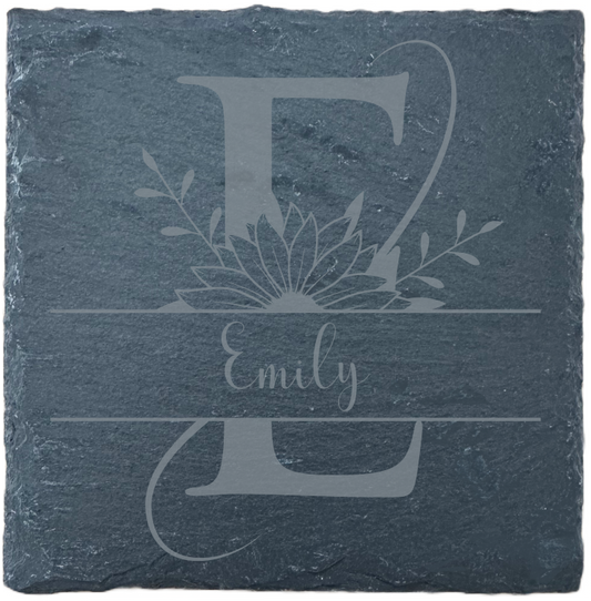 Slate Coaster - Initial & Name on a Sunflower Design