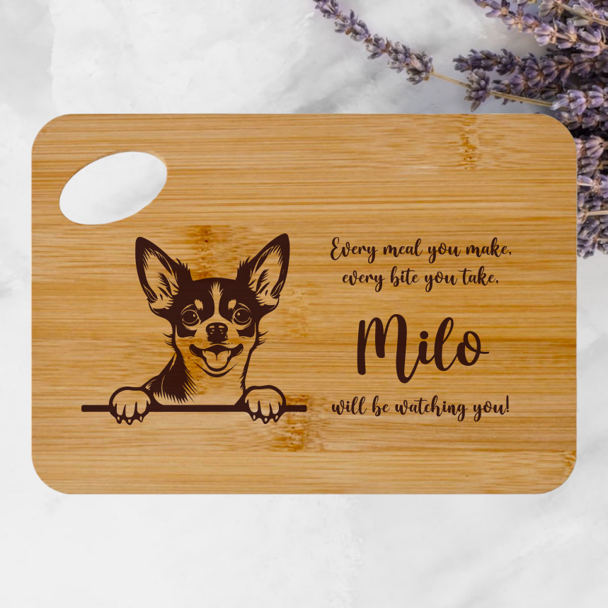 Personalised Chopping / Serving Board - With a Dog Image & Quote