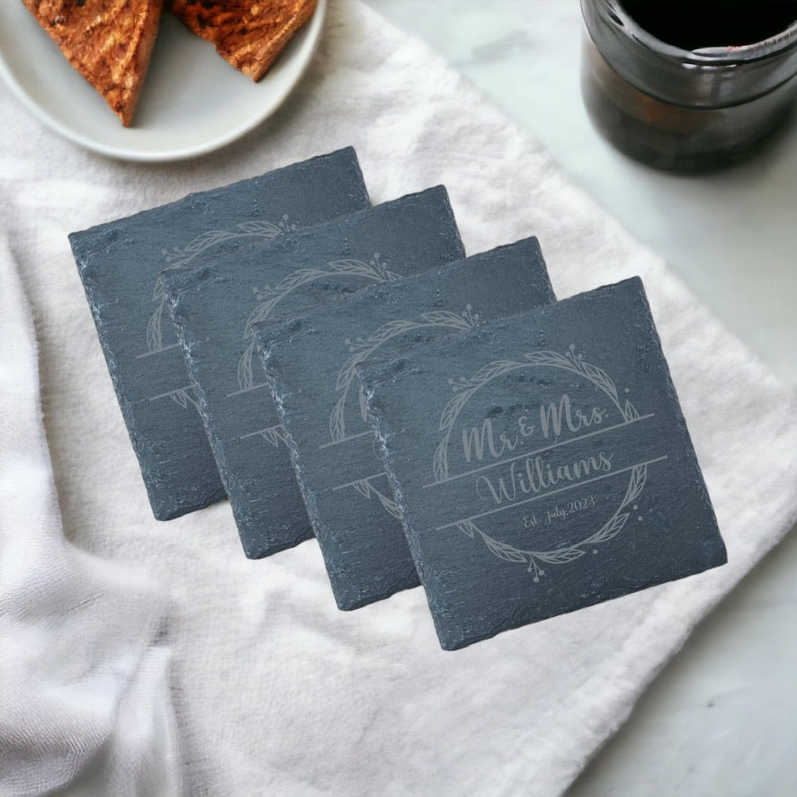 Slate Coaster - Mr & Mrs with Date