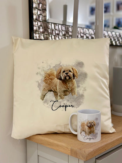 Personalised Cushion Cases (Water Colour Image) - Ideal Gift for Dog Enthusiasts & Dog Lovers