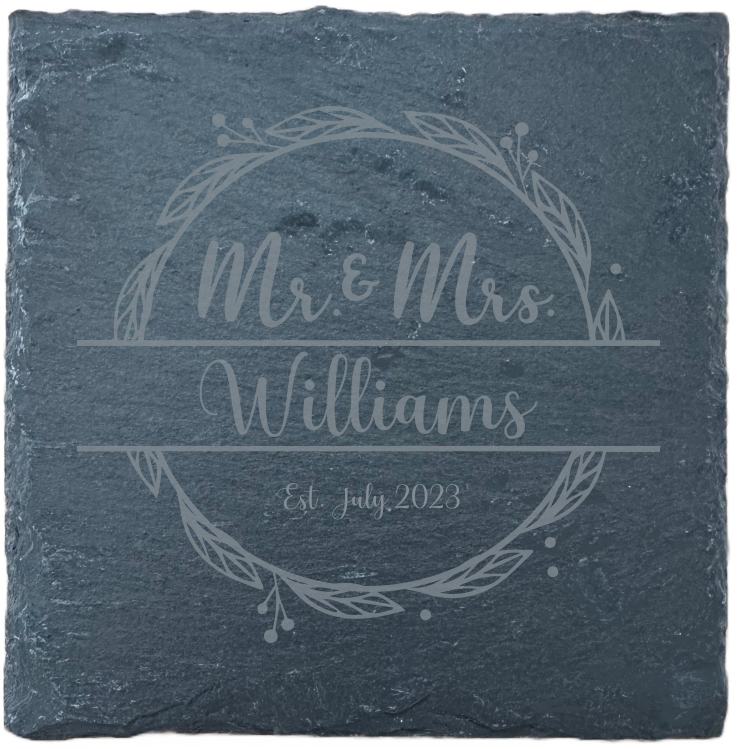 Slate Coaster - Mr & Mrs with Date