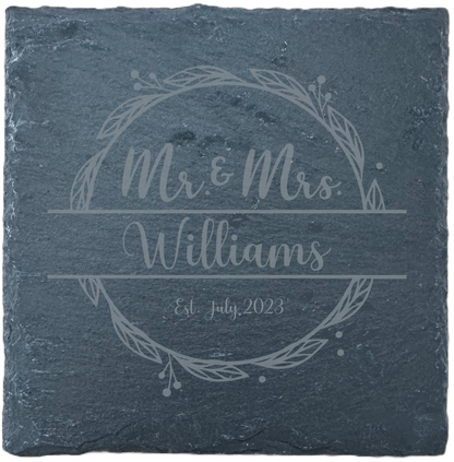 Slate Coaster - Mr & Mrs with Date