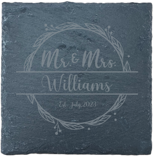 Slate Coaster - Mr & Mrs with Date