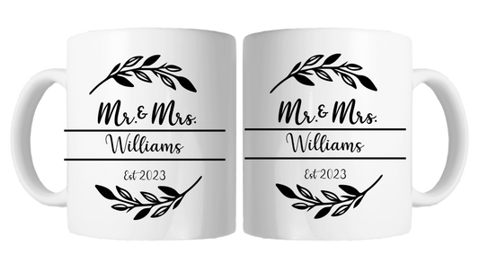 Personalised Mr & Mrs Mug Set Monochrome