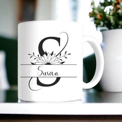 Personalised Mug - Monochrome Sunflower