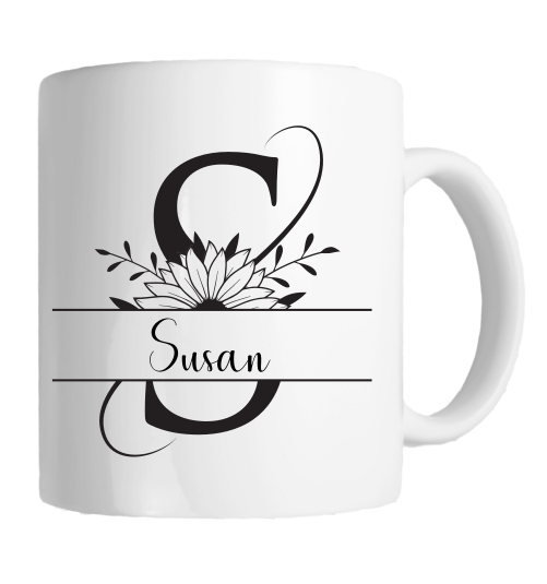 Personalised Mug - Monochrome Sunflower