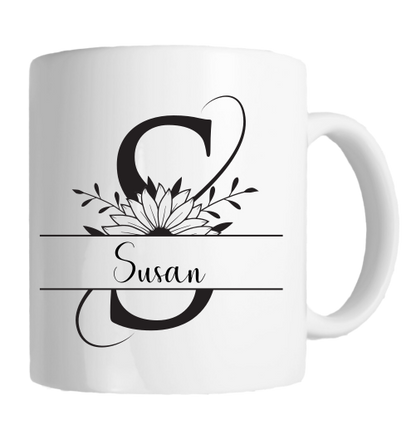 Personalised Mug - Monochrome Sunflower