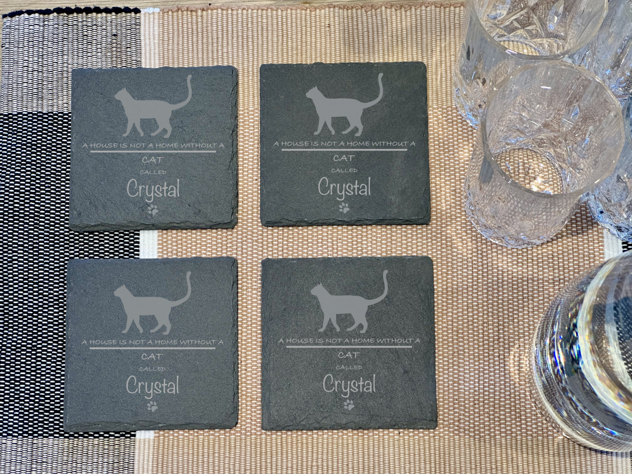 Personalised Slate Coasters - Ideal Gift for Cat Enthusiasts & Cat Lovers